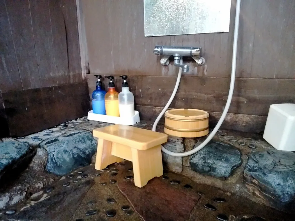 Washing area in onsen in Japan