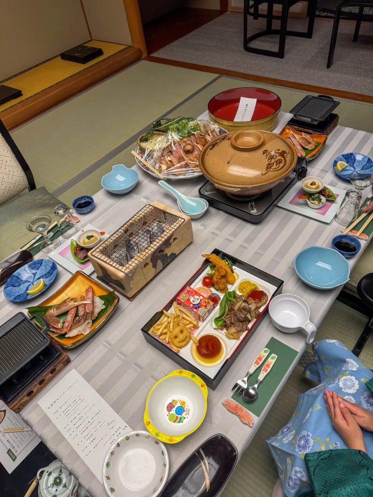 kaiseki dinner at a ryokan in Kinosaki Onsen