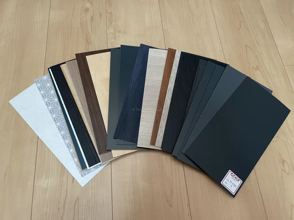 Cupboard material samples for a house in Japan