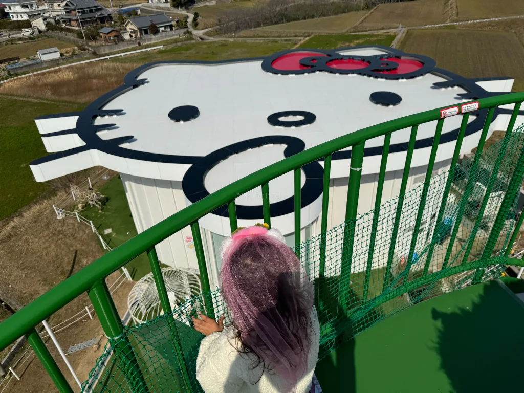 view of hello kitty smile from hello kitty apple land in awaji Japan