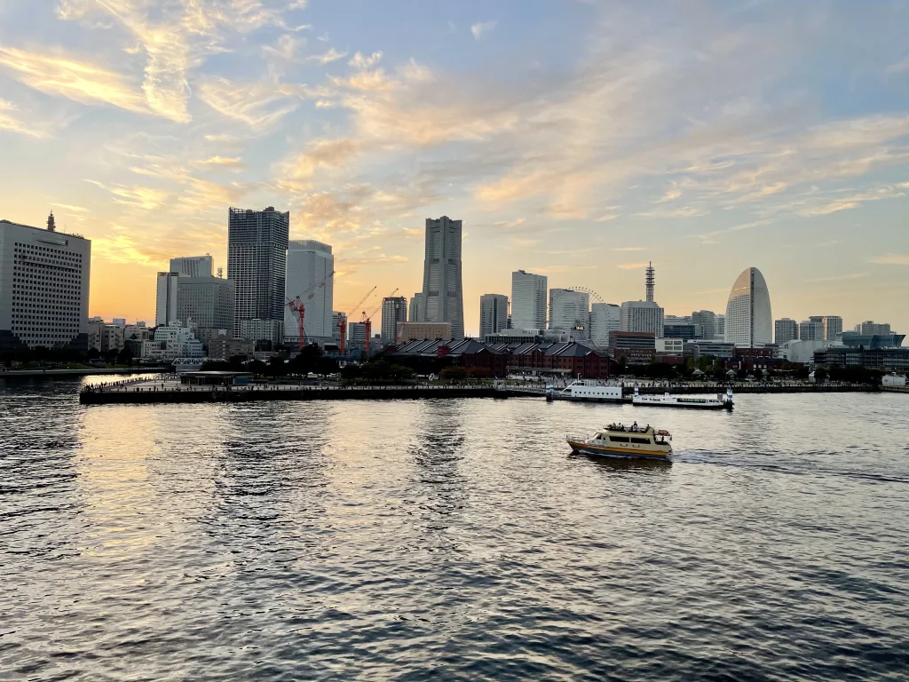 Yokohama skyline and waterfront at dusk