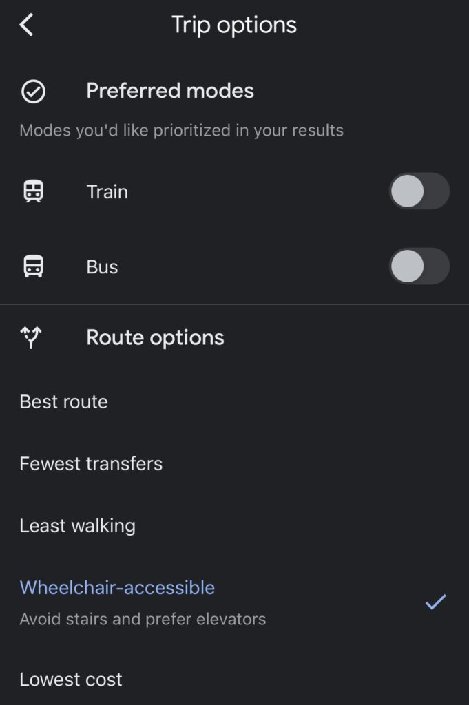 accessibility feature on google maps app