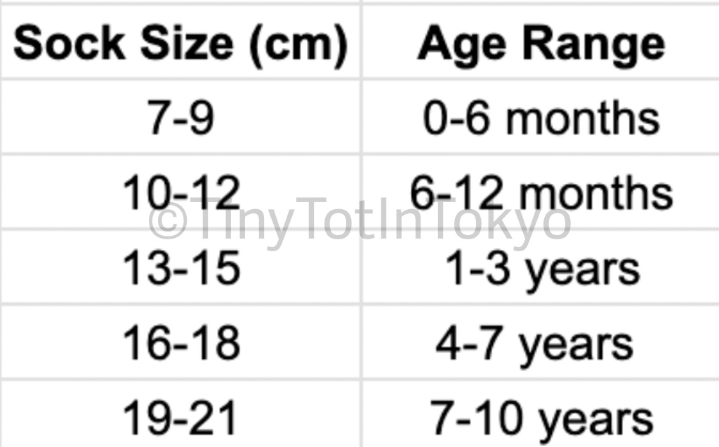 japan sock size chart for kids