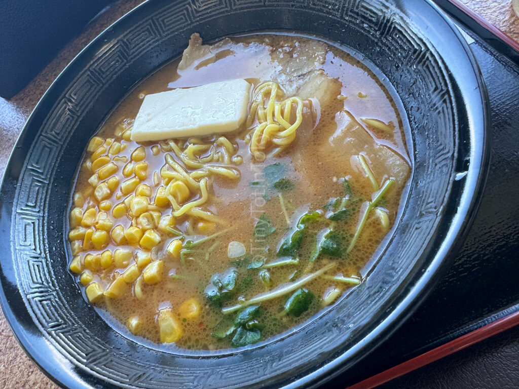 miso corn butter ramen at restaurant at otaru aquarium in Hokkaido