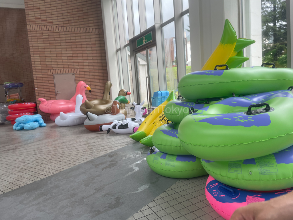 Floaties at pool at Hoshino Resort Tomamu in Hokkaido