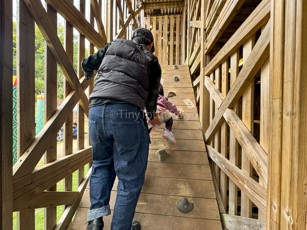 climbing up a slope in the maze at the naruto theme park in japan