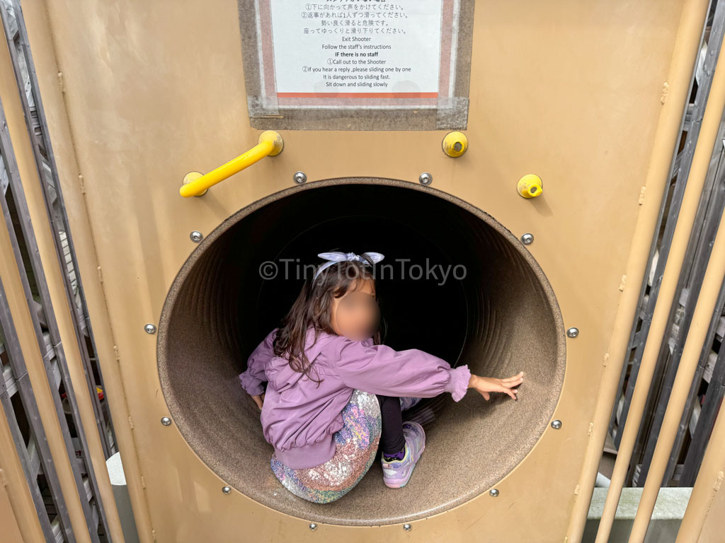 going down the slide at the the naruto theme park in Japan