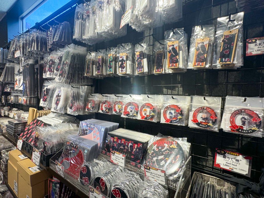 Akatsuki souvenirs at the naruto theme park in Japan