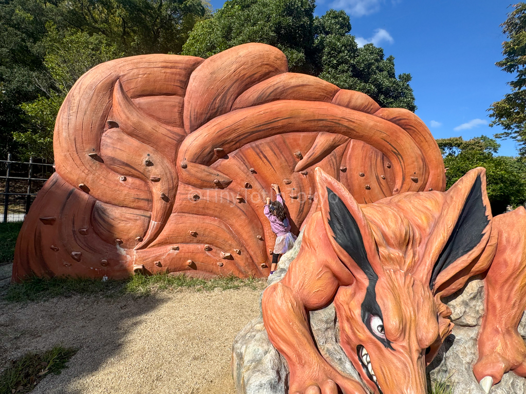 Kurama climbing wall at the Naruto theme park in Japan