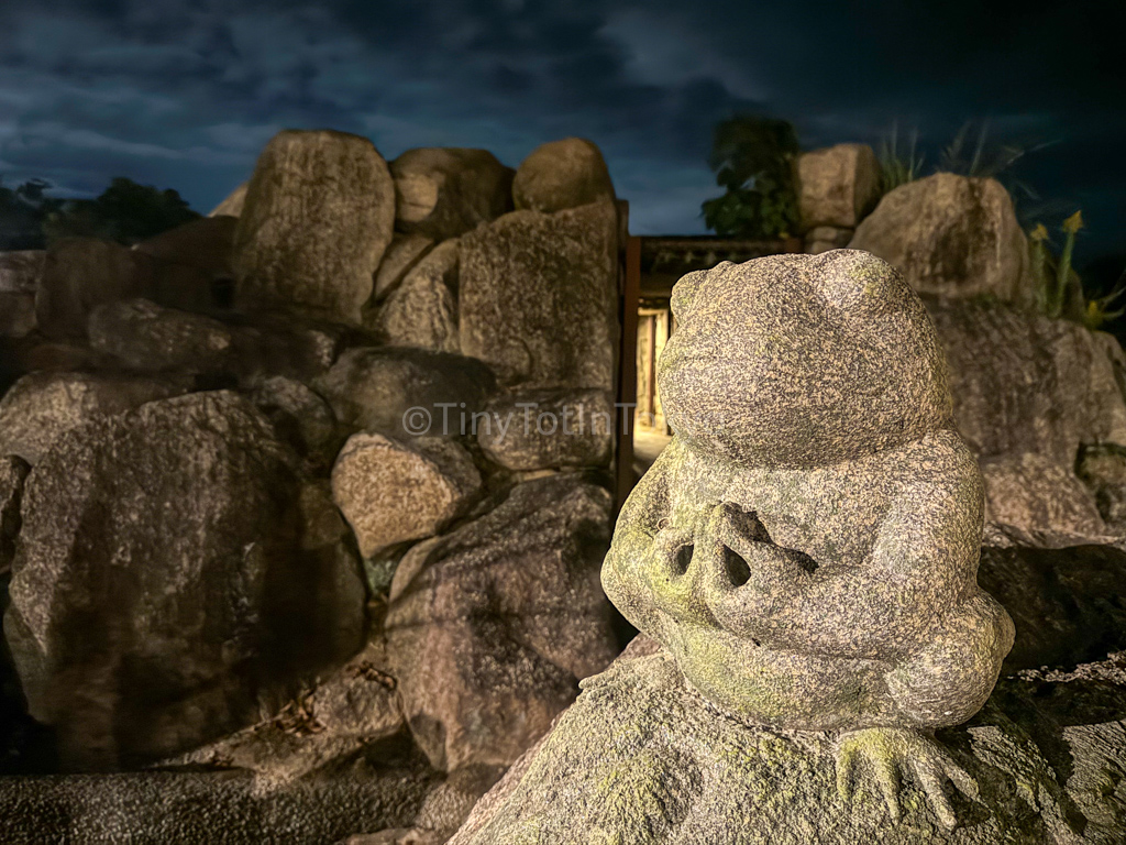 Frog at the Naruto theme park in Japan at night