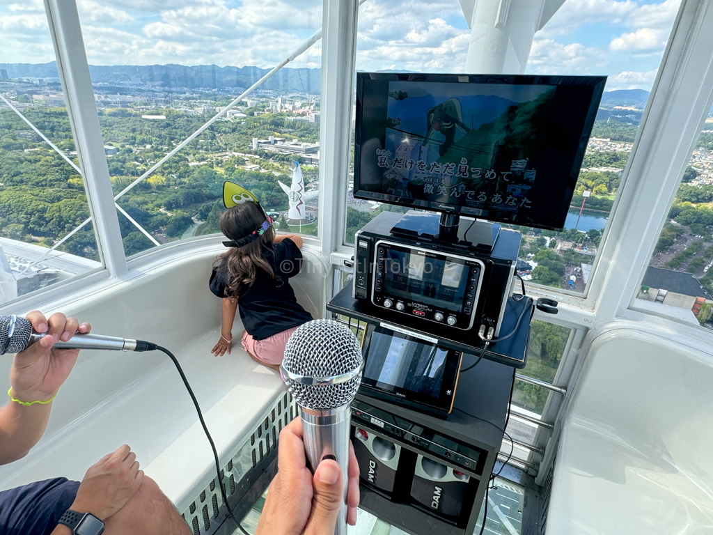 Inside of Osaka Wheel with karaoke