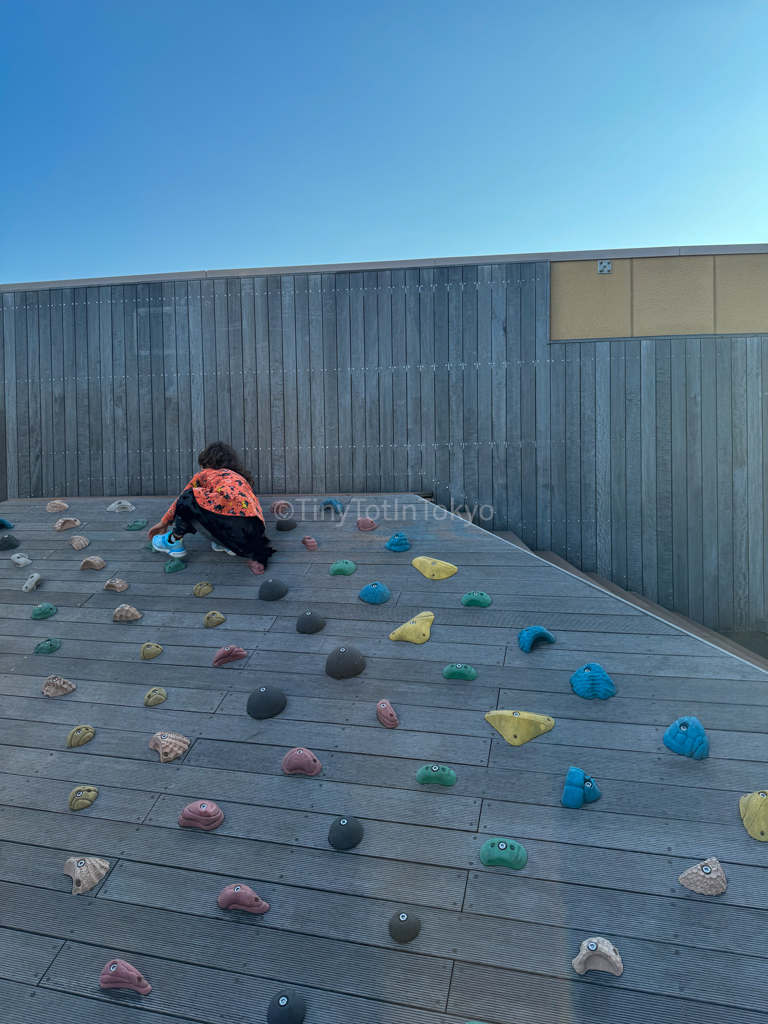 kid climbing a wall at namba parks in osaka