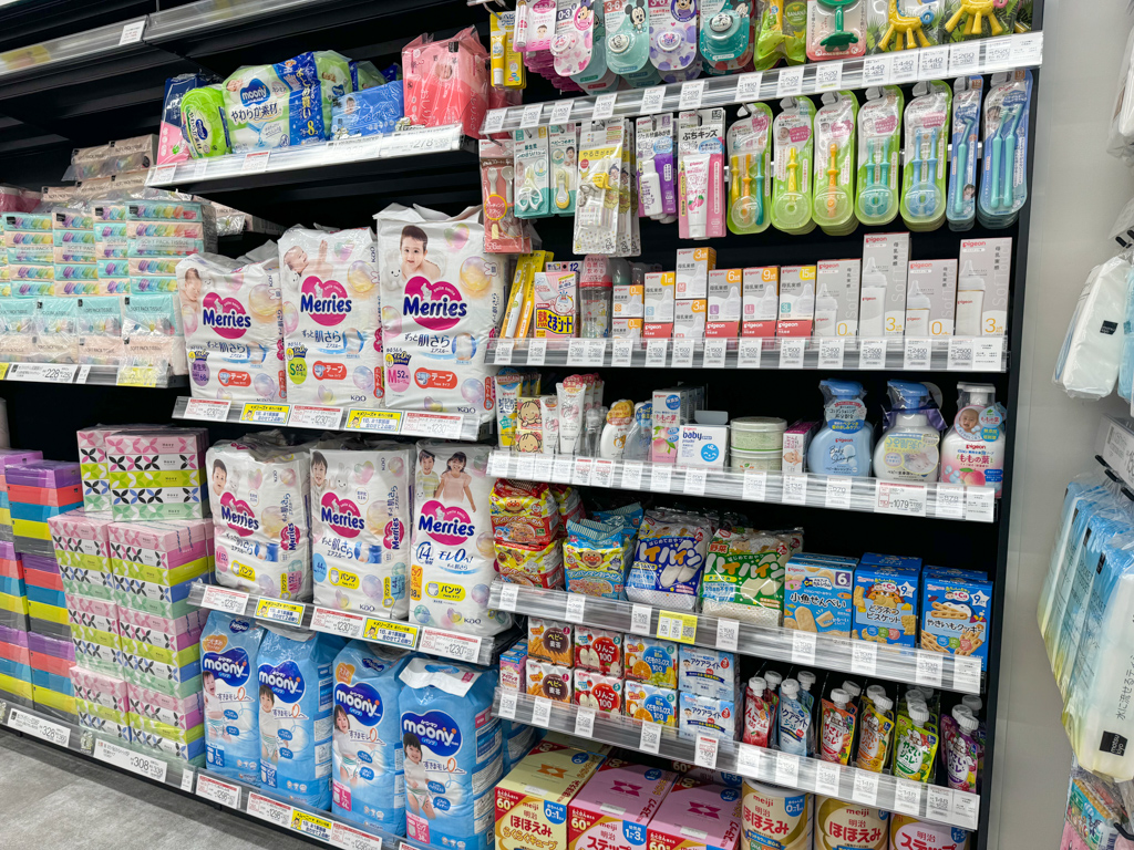 Baby and toddler supplies at a drugstore in Shinsaibashi Osaka