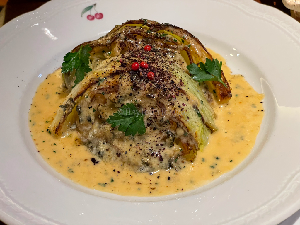 Cabbage steak at Teppanyaki Oribe in Osaka