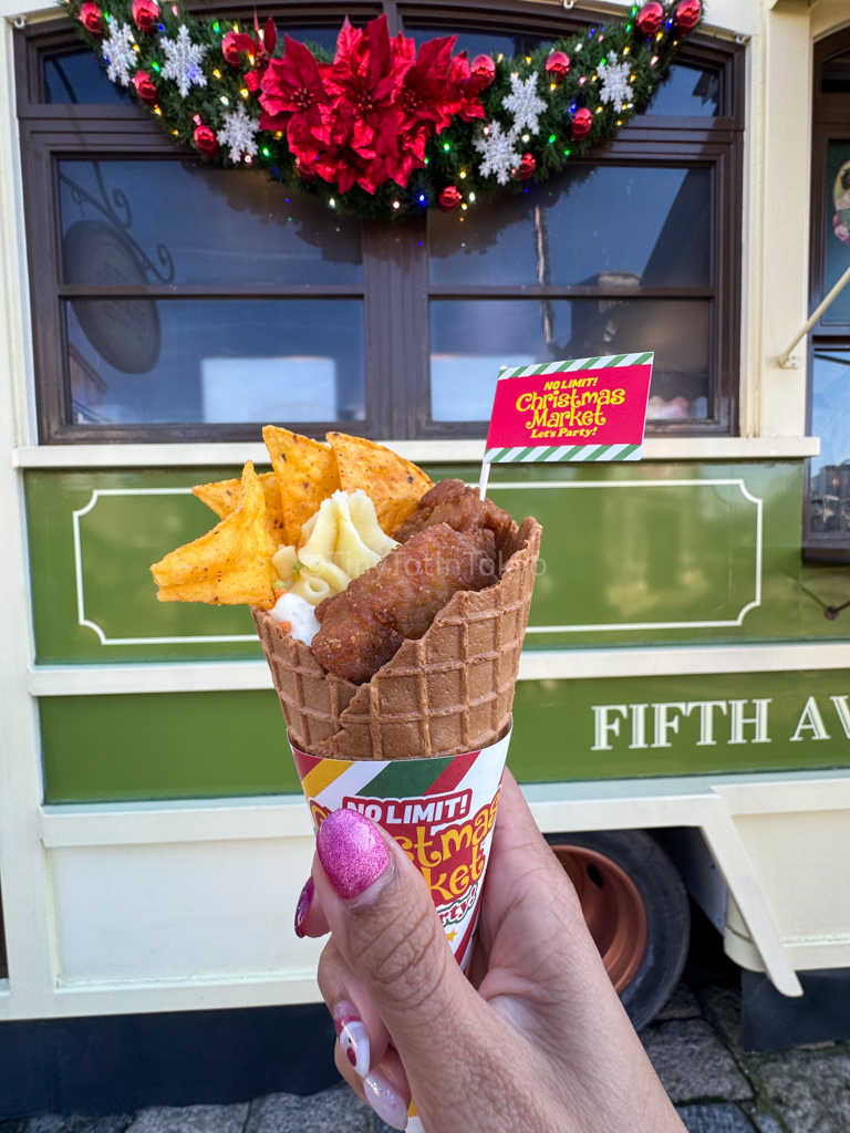 Chicken waffle cone at Christmas at Universal Studios Japan