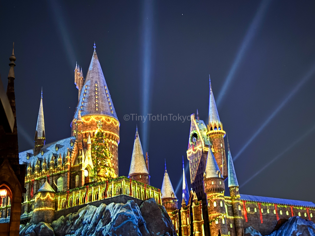 Hogwarts castle light up Christmas at Universal Studios Japan