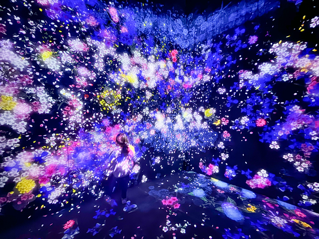 flower and people room at teamlab borderless with kids 