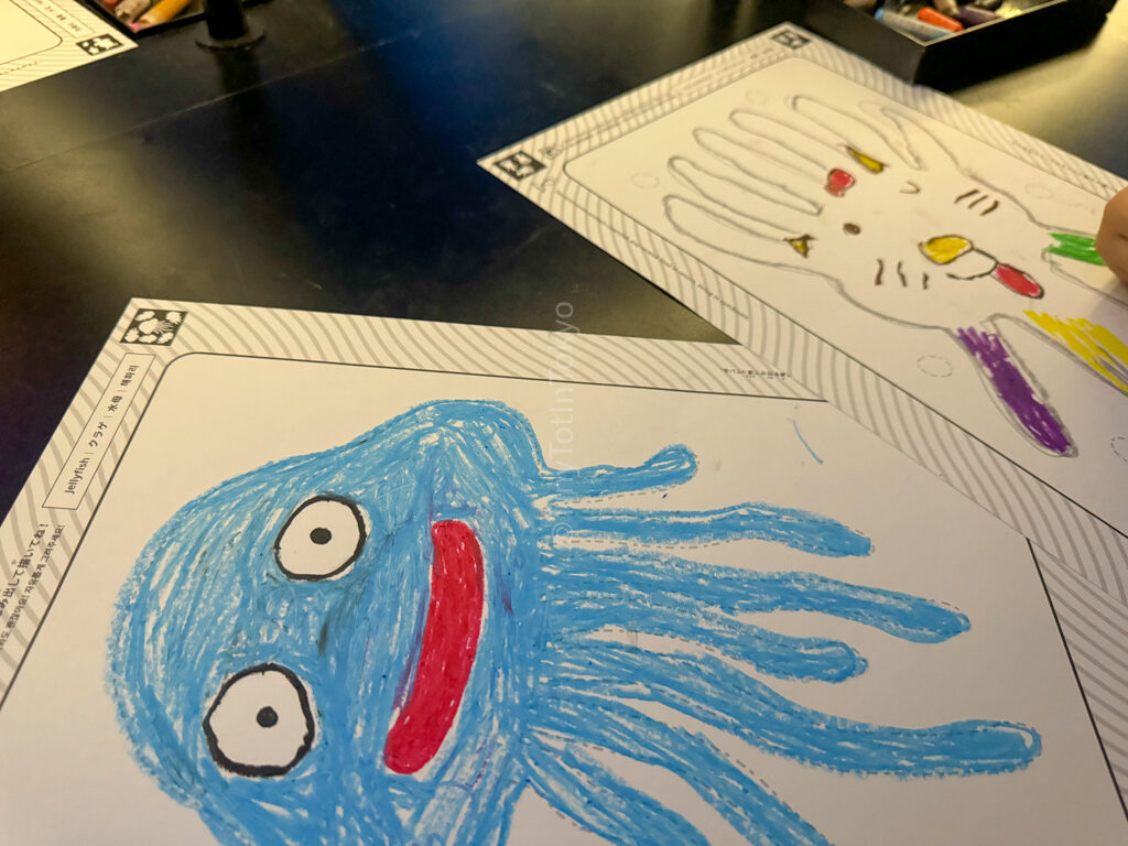 coloring sea creatures for future park at teamlab borderless with kids 