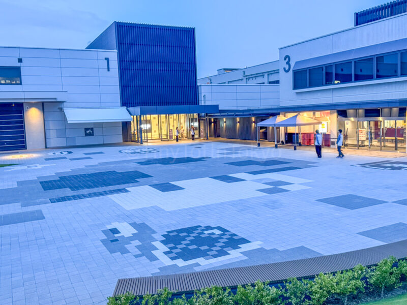 nintendo characters on floor outside nintendo museum