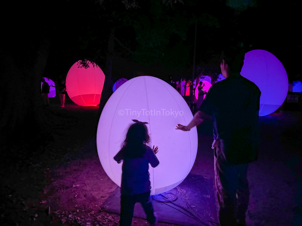 Large colorful eggs at osaka teamlab botanical garden