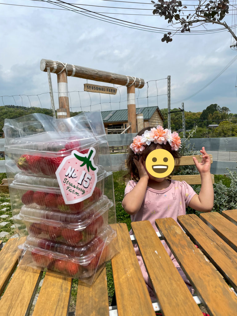 Girl with strawberries from a farm in Japan