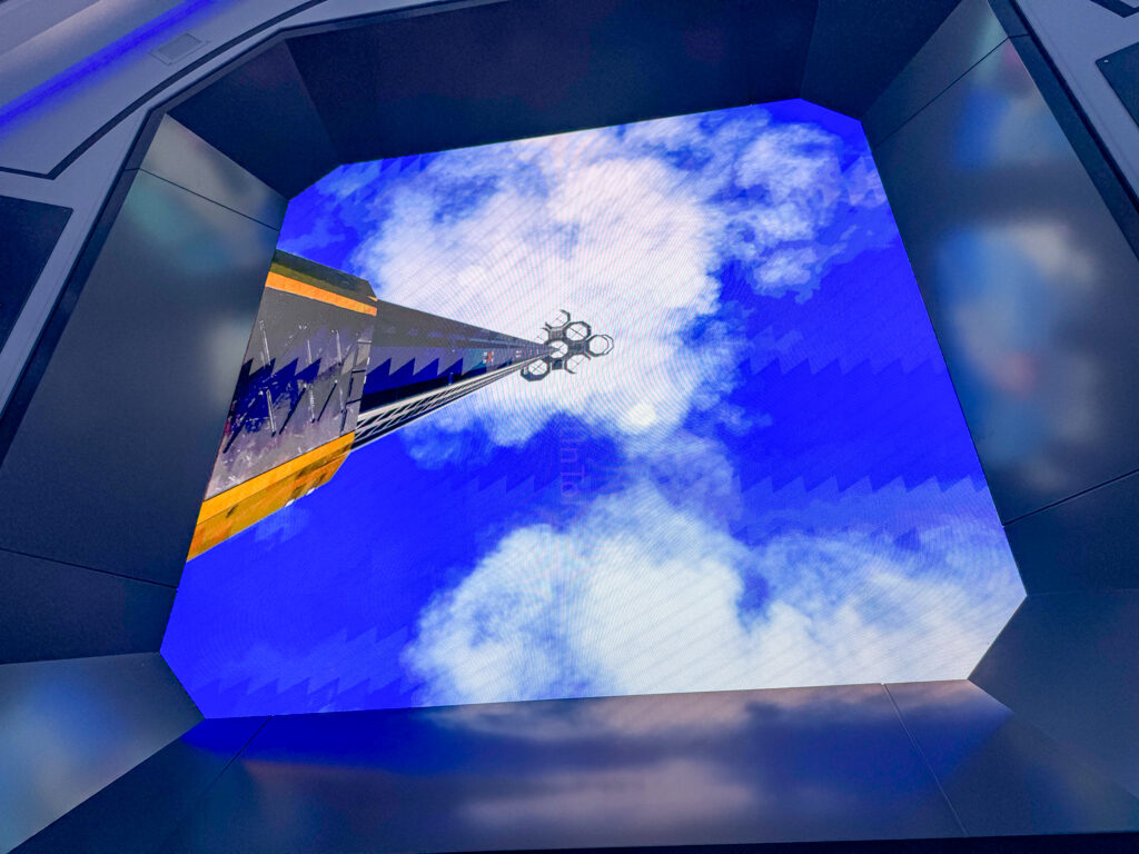 video of being launched into space via the orbital elevator at the gundam pavilion
