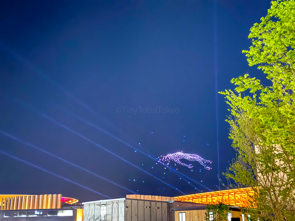 a girl floating in the air during the one world one planet drone show at osaka expo