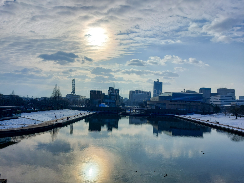 A picture of a canal in Toyama in winter