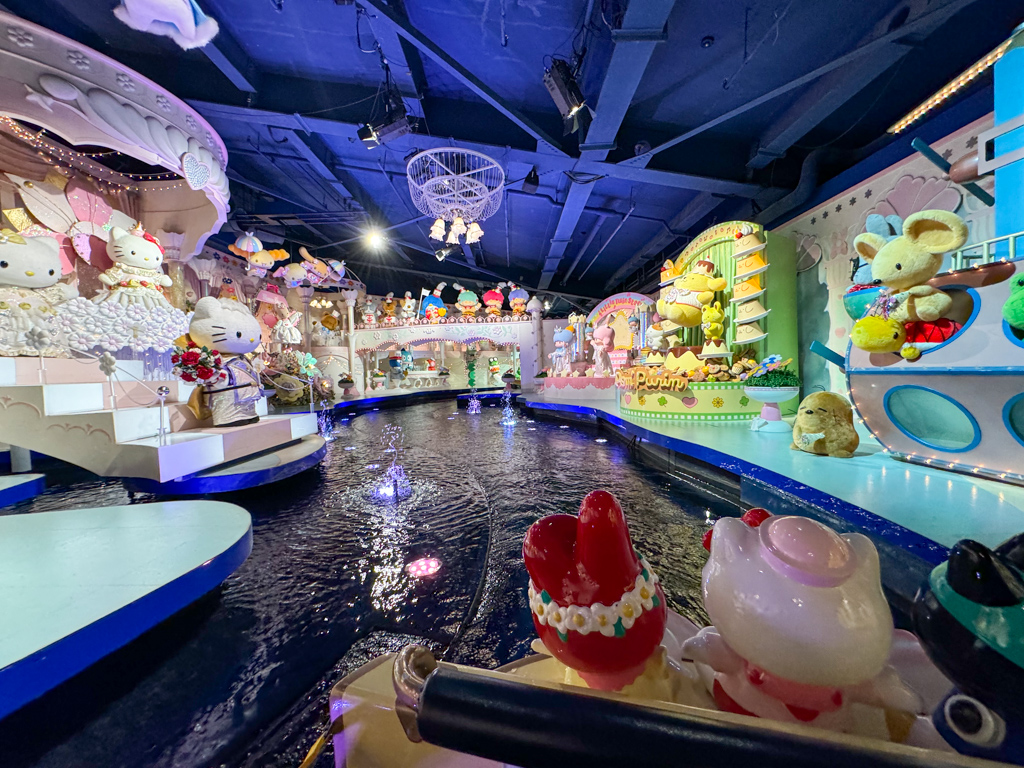 inside of the boat ride at Sanrio Puroland