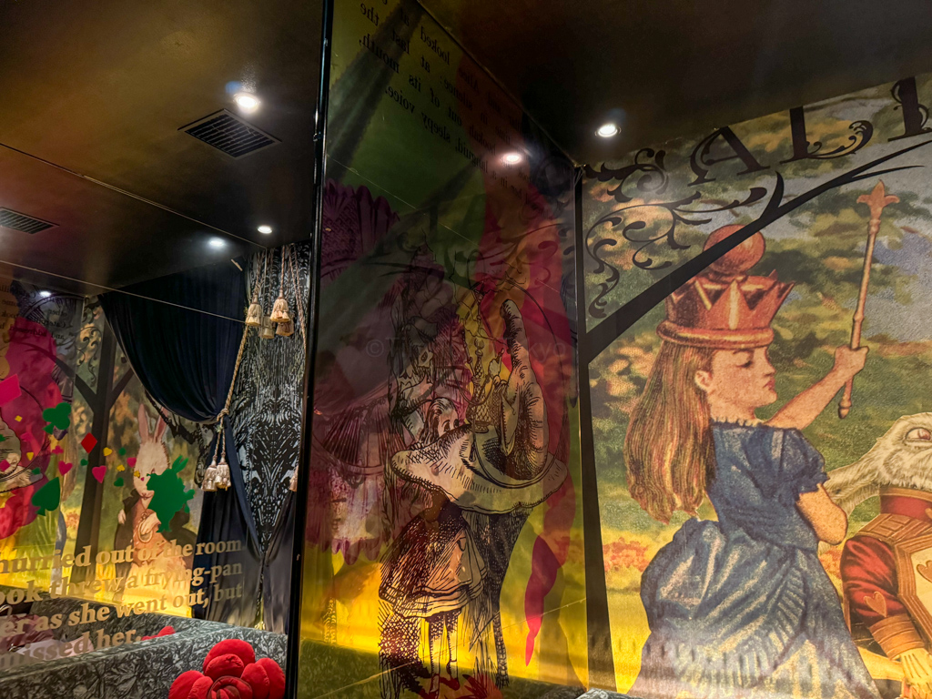 Inside decor of Alice in Fantasy Book restaurant in Tokyo Japan 