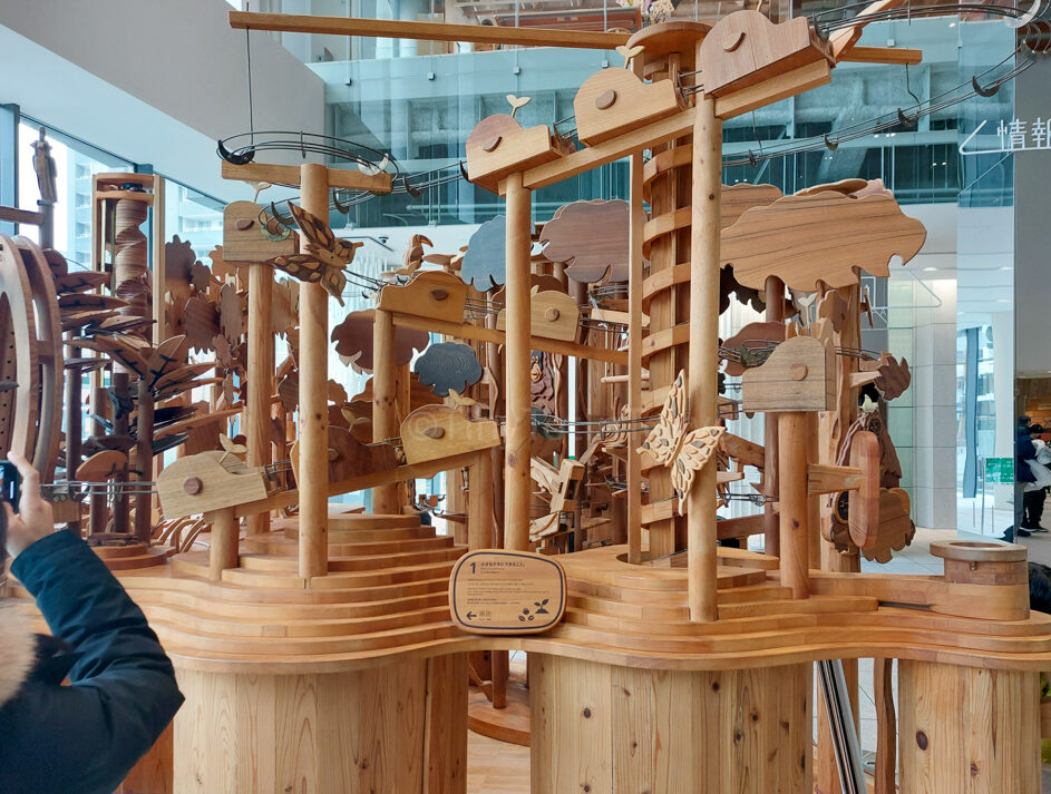 Wooden ecosystem display at Toyama Glass Museum
