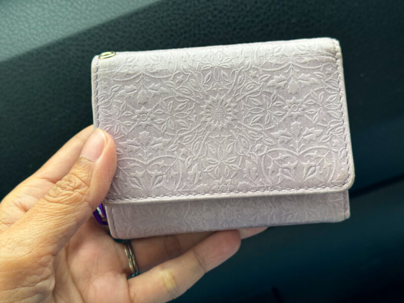 a lavender compact Hirameki wallet made in Osaka