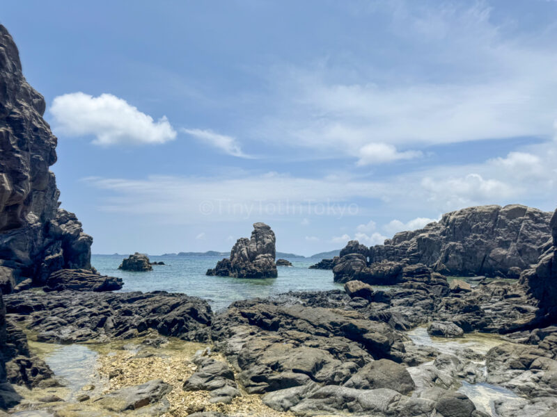 rocky area on aharen beach in Tokashiki
