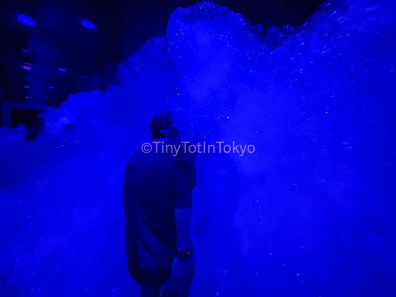 a man inside the Massless Amorphous Sculpture at teamLab Kyoto