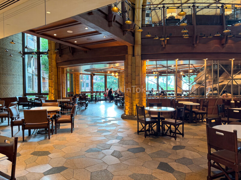 seating area for chart room cafe at Hong Kong Disneyland Explorers Lodge 