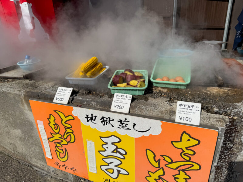onsen-steamed vegetables in Beppu