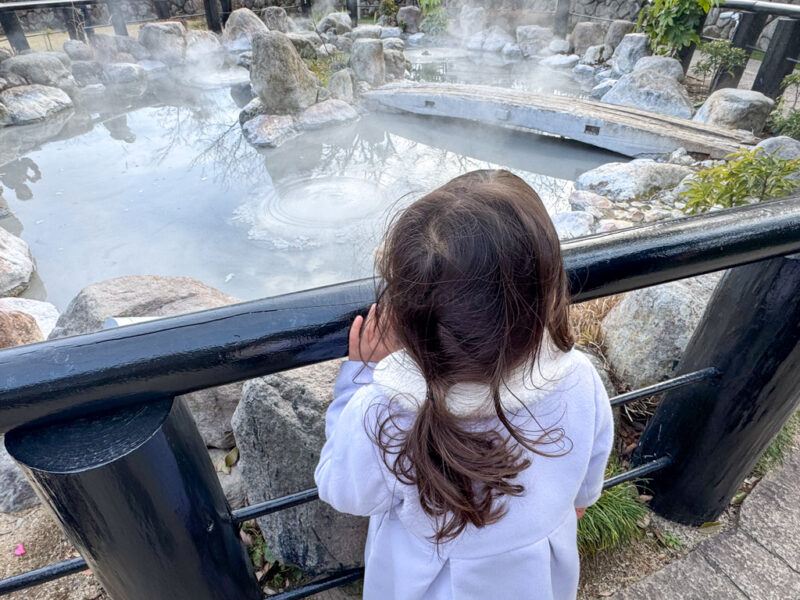 a child at Oniishi Bozu Jigoku at Hells of Beppu