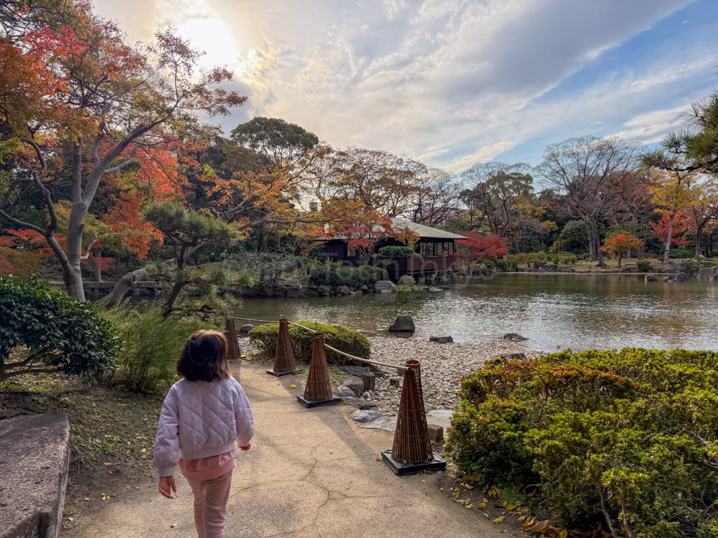 a child walking in a japanese garden in Tennoji