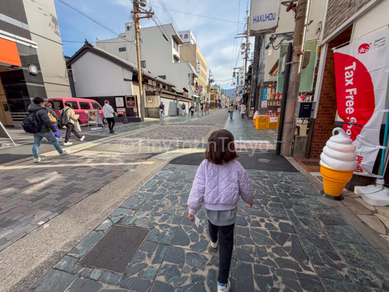 a child walking to Nara Park from Nara Station
