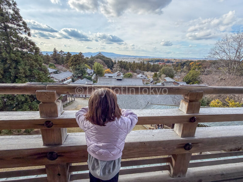 a child looking at the view from Todai-ji Nigatsu-do (February Hall) in Nara