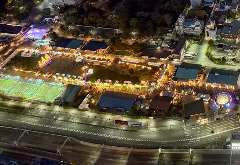 aeriel view of tenshiba christmas market in osaka