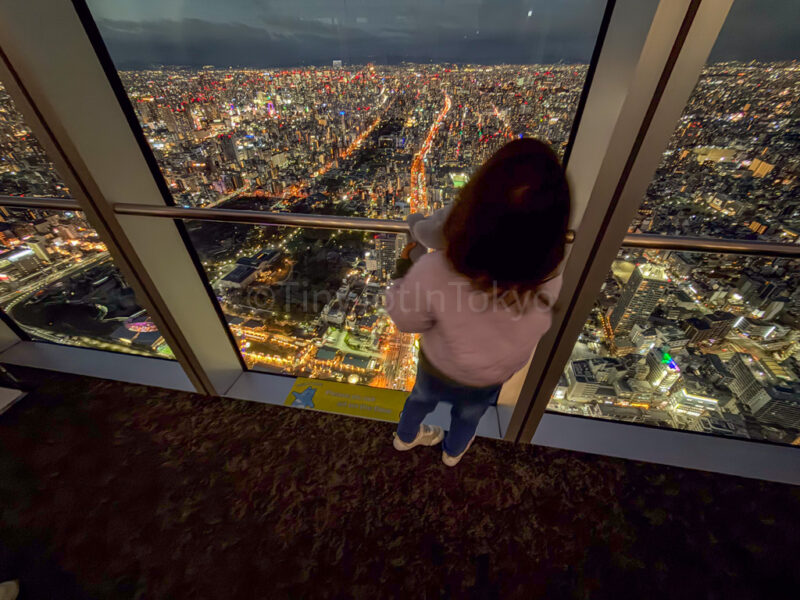 a child looking at the nightview of Abeno Harukas 300 Observatory