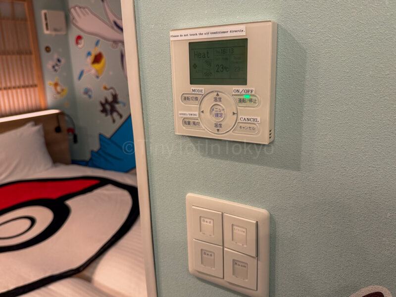 light switches and air conditioner panel at MIMARU Japan Pokemon hotel