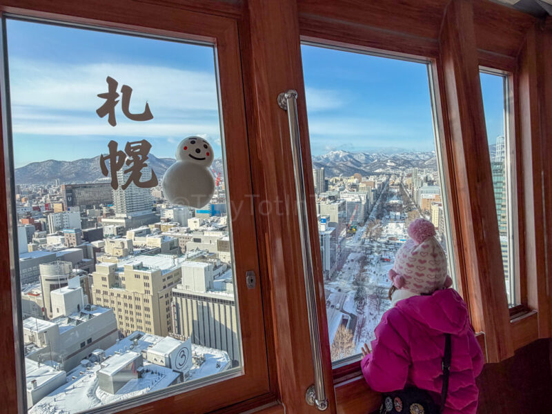 a child in Sapporo TV Tower in winter
