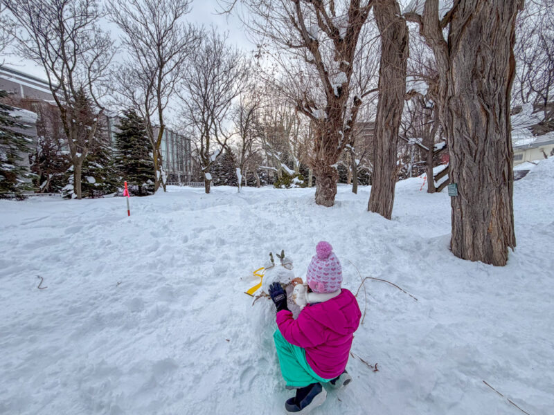 a child playing at Nakajima Park in sapporo in winter