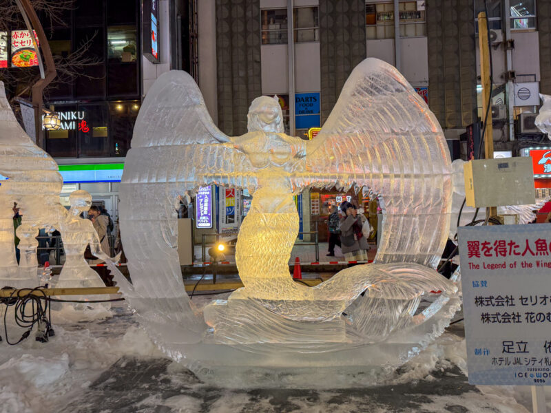 mermaid ice sculpture at sapporo snow festival susukino