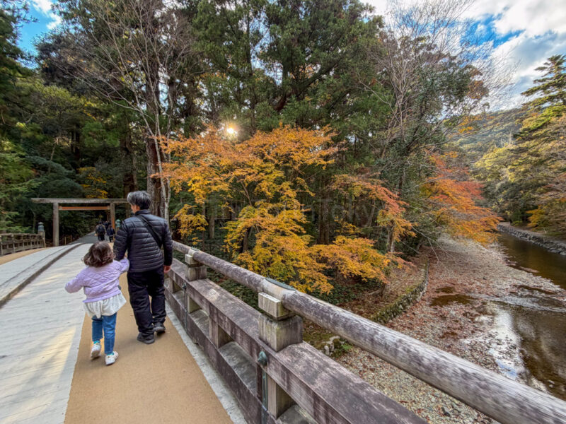 crossing the bridge at ise jingu to go to kazahinomi no miya shrine