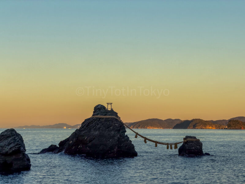 Futami Okitama Shrine wedded rocks at sunset