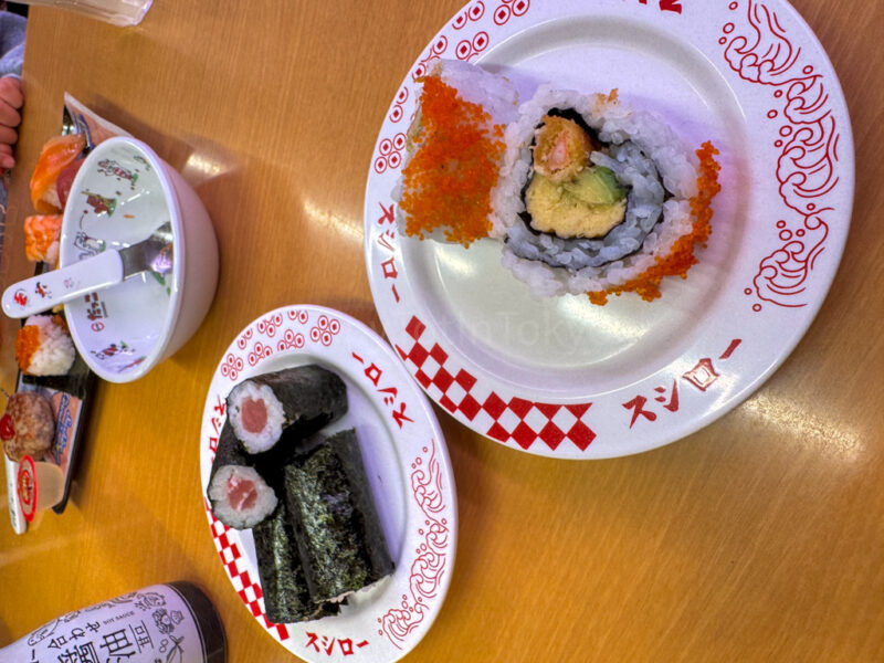 sushi dishes at sushiro conveyer belt sushi