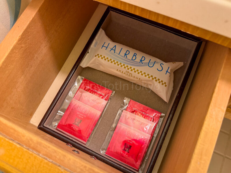 hairbrush and skincare at tokyo disney ambassador hotel
